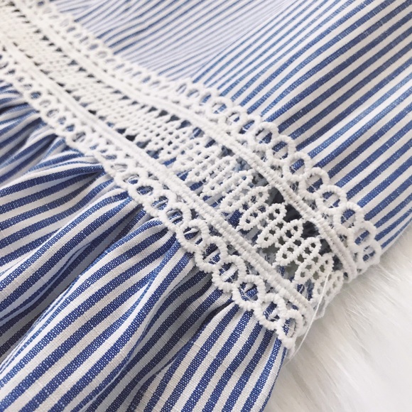 Blue White Stripe Empire Waist Summer Midi Dress - Picture 2 of 7